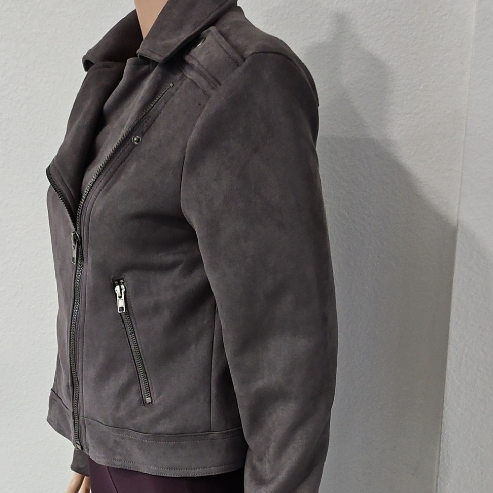 Philosophy Di Aste Charcoal Gray Faux Leather Asymmetric Moto Jacket Size S - Picture 4 of 7